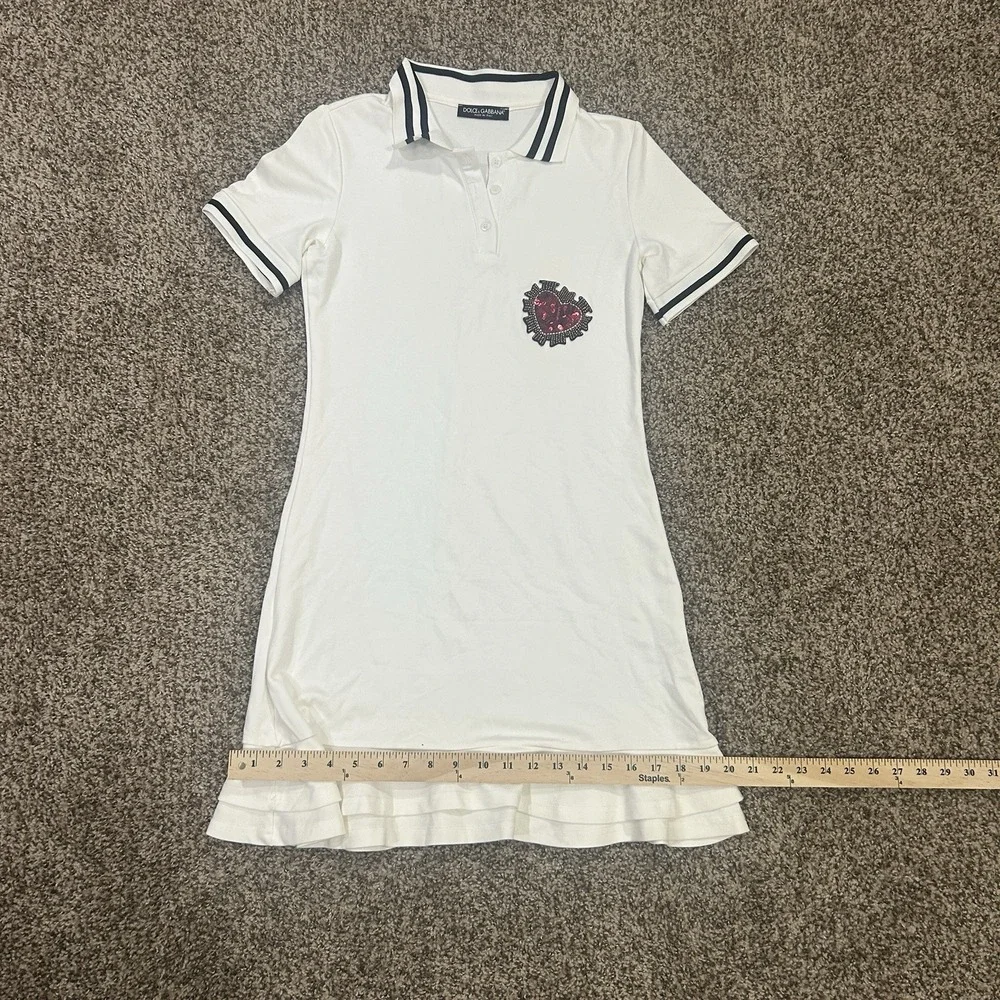 Dolce And Gabbana Teen Girls White Heart Polo Dress Made In Italy